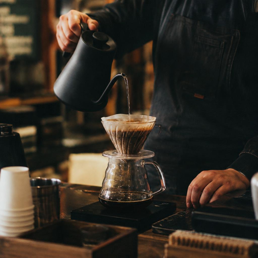 Barista parzący kawę metodą V60